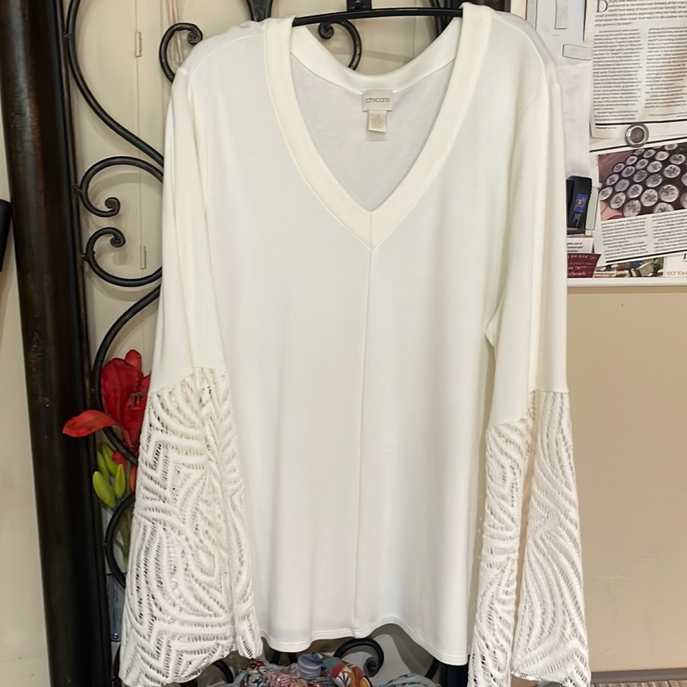 Chicos blouse with lace bell sleeves